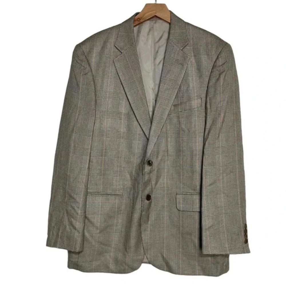 Marc Anthony Blazer 40R Olive Plaid 100% Silk 2-Button Sport Coat Mens